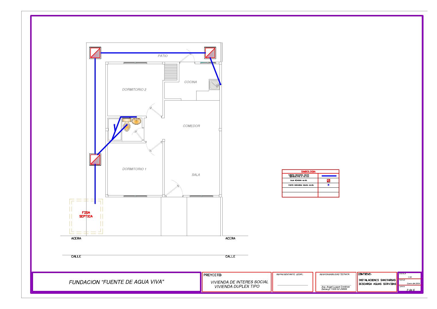 Plano técnico referencial de instalaciones de vivienda
