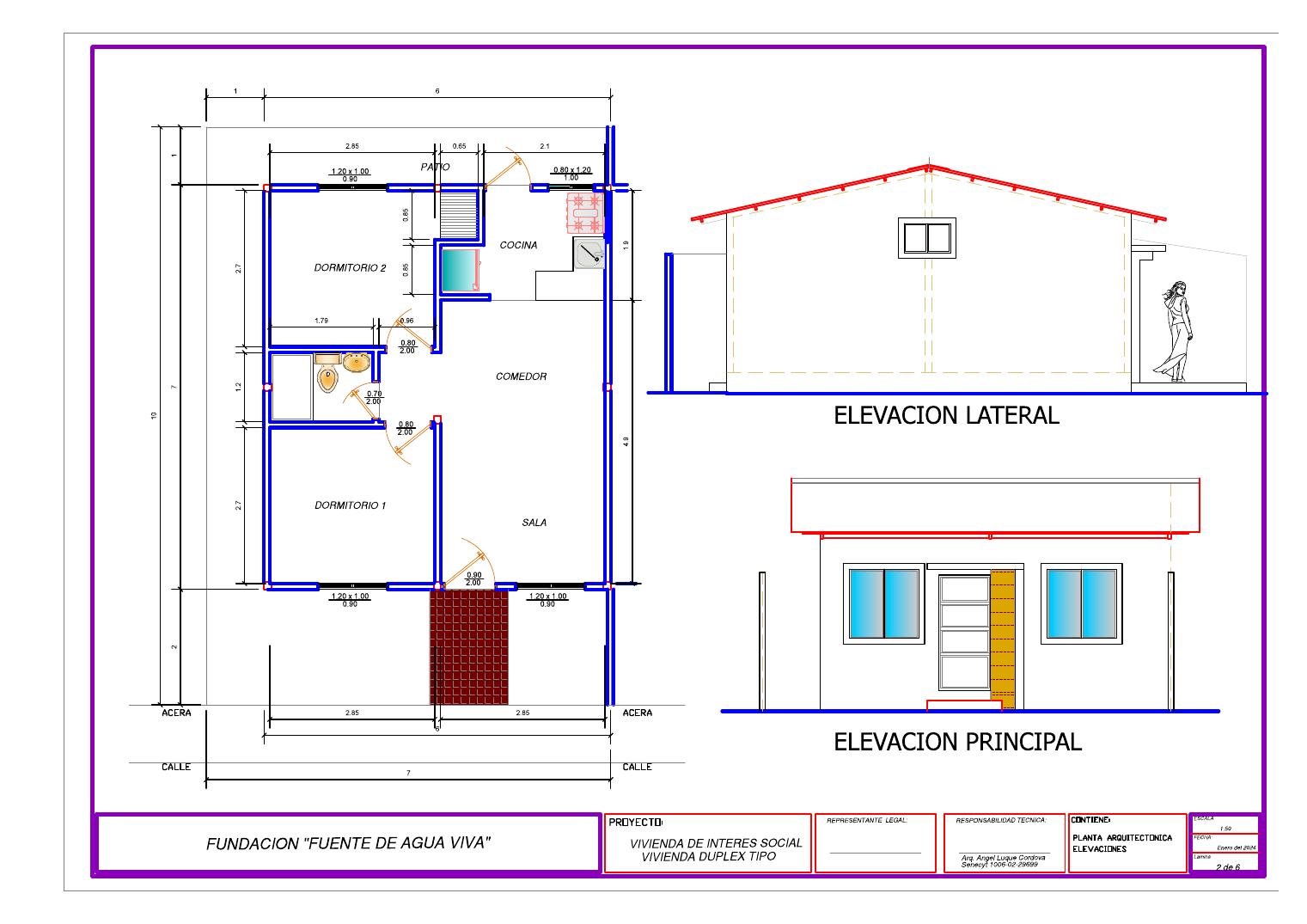 Plano referencial de vivienda de interés social de Fuente de Agua Viva